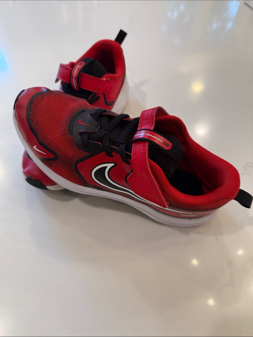 Nike Kids Red and Black Mesh Hook-and-Loop Sneakers